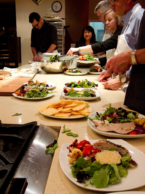 KitchenParty028.jpg - Plating the Salad, Veggies and Chicken