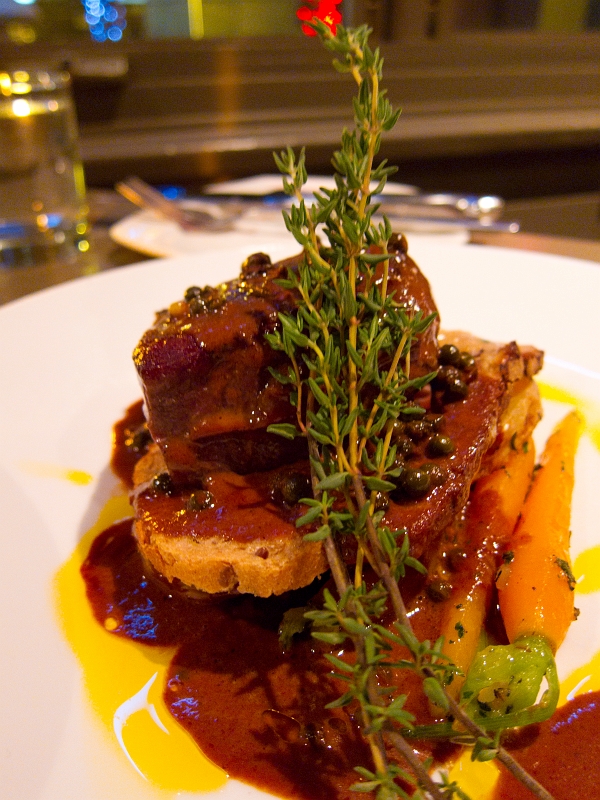 Valentines006.jpg - Sous Vide Organic Beef Tenderloin Balsamic Confit Yukon Gold potatoes, foie gras 'toast', baby carrots, cabernet reduction Paired with Pioneer 'Red Roan' Mouvedre/Syrah, 2010 Contra Costa County