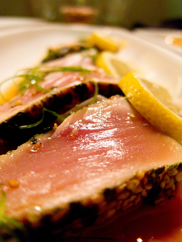 Zen004.jpg - Tuna Tataki Lightly seared, roasted seaweed and Japanese Seven Spice crusted Tuna Loin Sashimi with ZEN's Ponzu sauce