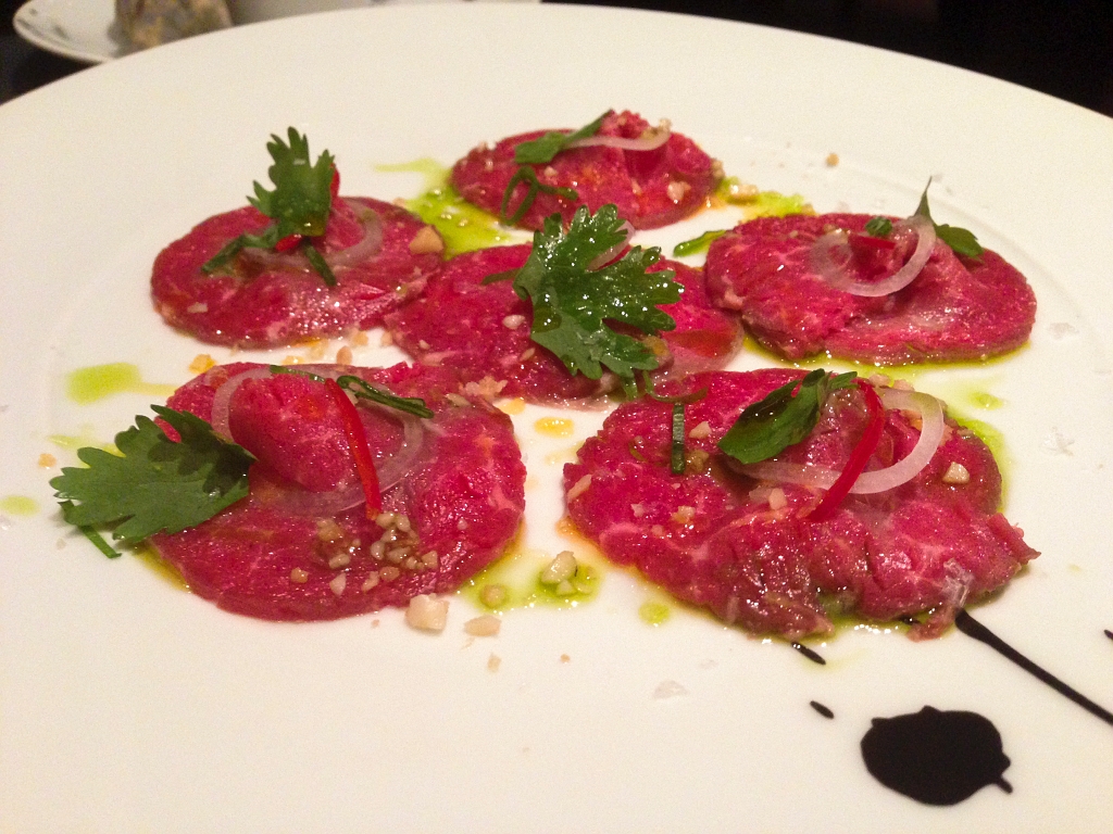 Marseille059.jpg - Beef Carpaccio roasted peanuts, coriander, shallots, chili oil
