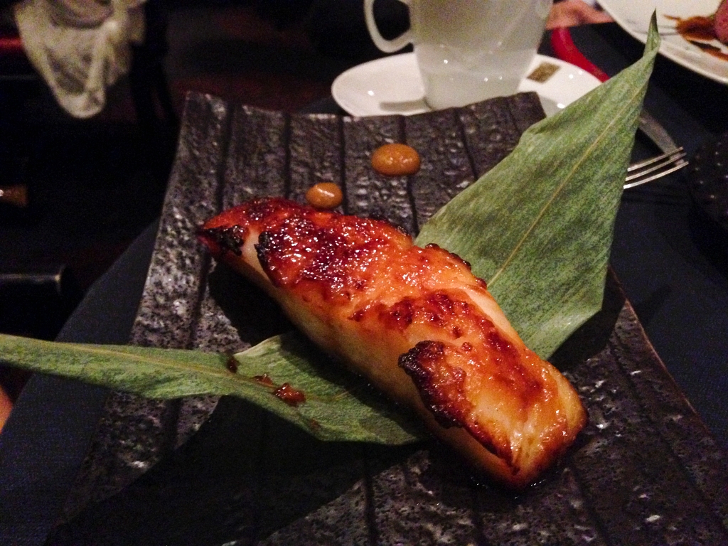 Marseille068.jpg - Miso Glazed Seabass den miso marinate, hoba leaf